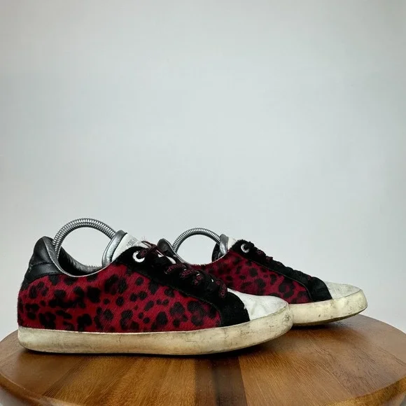 Womens Zadig & Voltaire Leather Leopard Calf Hair Shoes Sneakers Size 40 M GUC - Picture 1 of 9